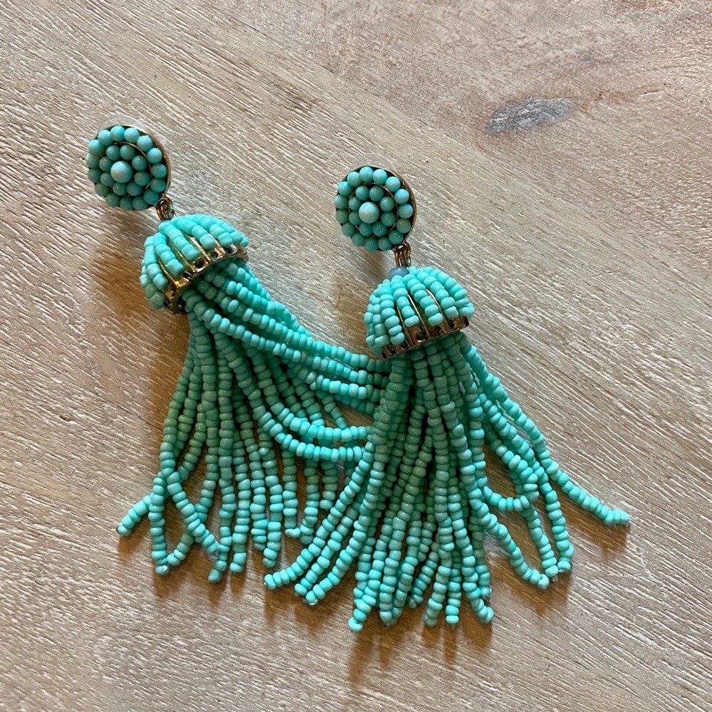 Turquoise beaded tassel earrings